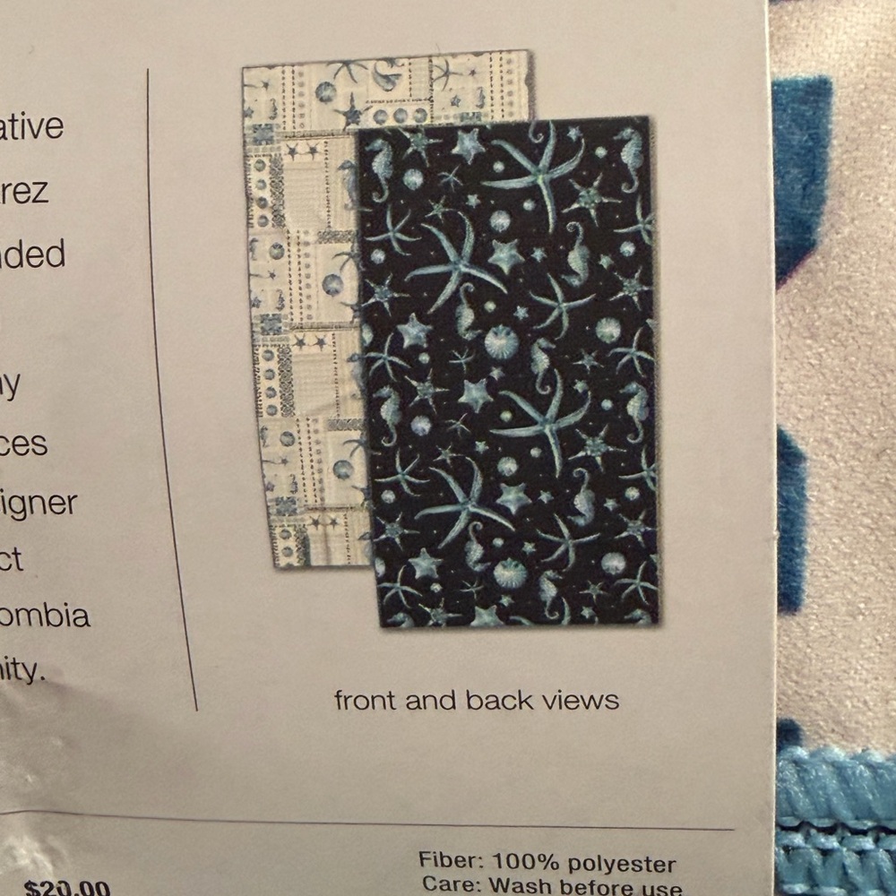 Ocean Starfish Print Black and Teal Reversible Beach Towel